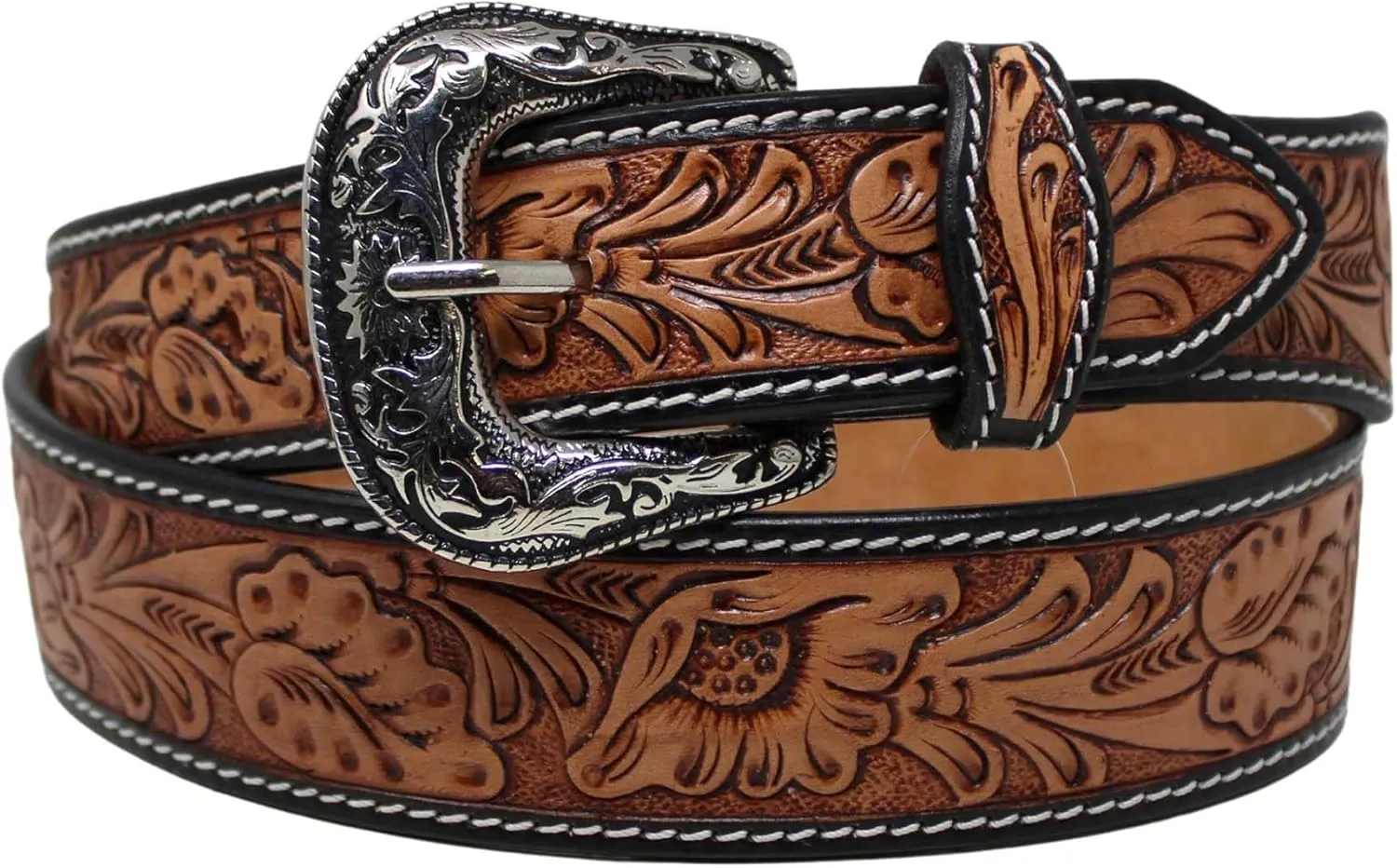 1-3/4" Western Floral Tooled Black Inlay Full-Grain Leather Belt 26RS02T