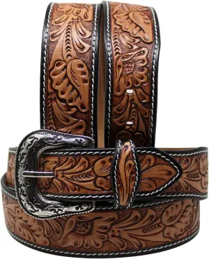 1-3/4" Western Floral Tooled Black Inlay Full-Grain Leather Belt 26RS02T