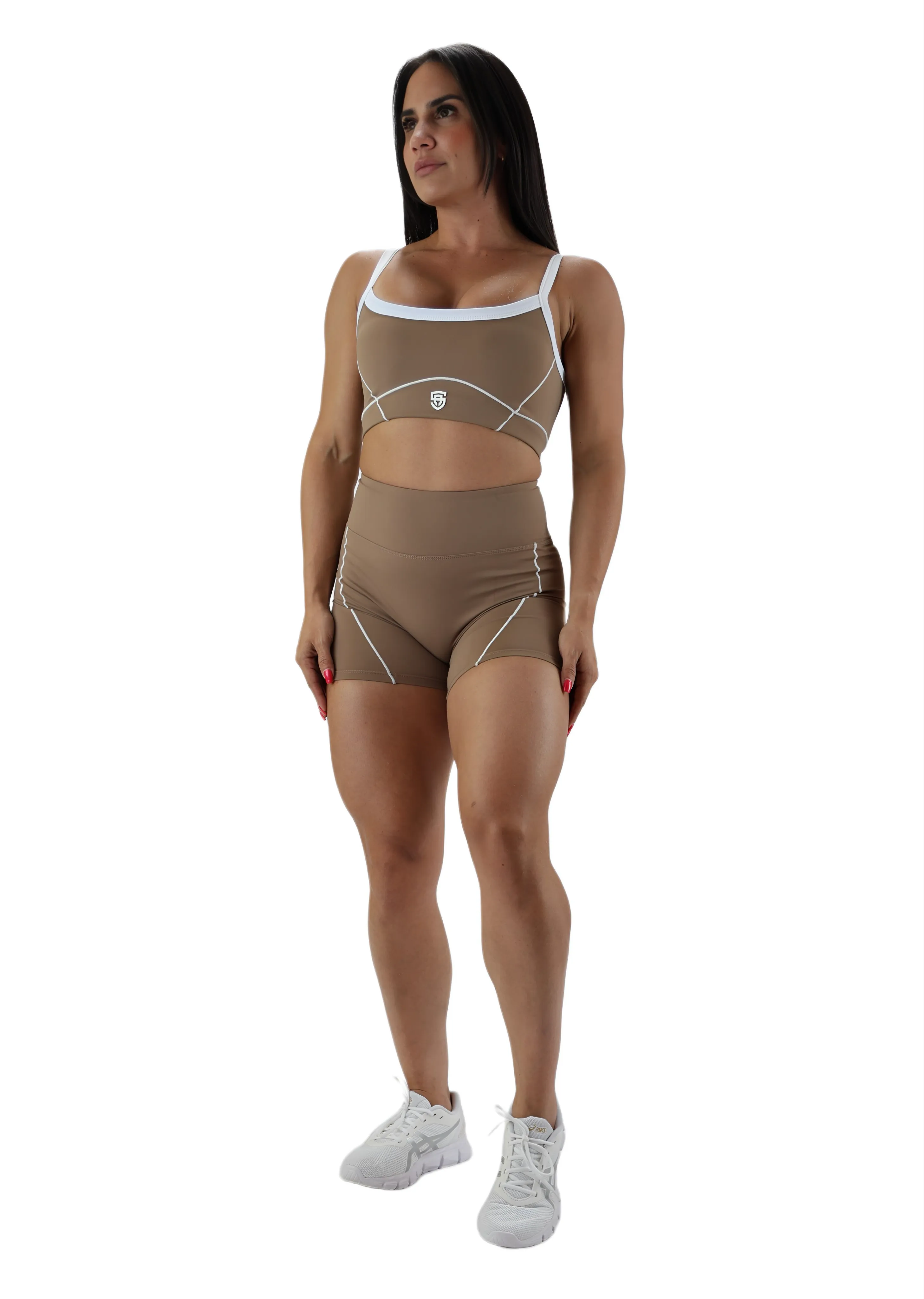 1. Elevate Biker Shorts Set Top - Brown