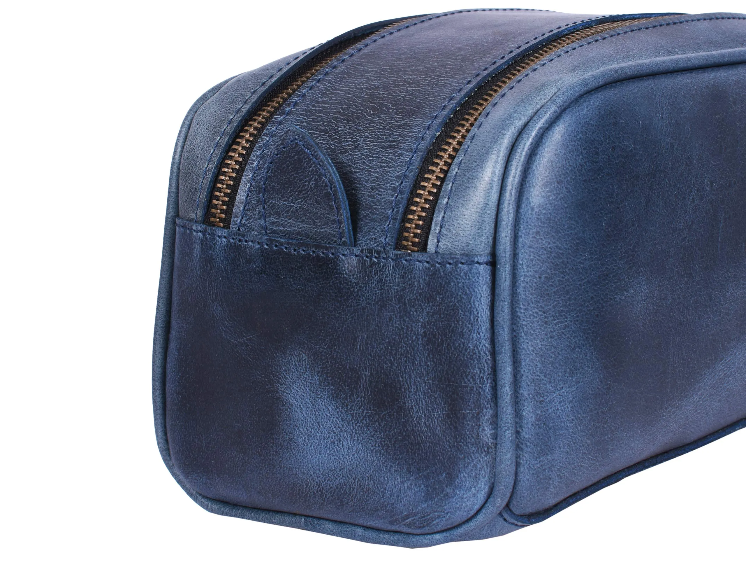 10" Premium Leather Toiletry Travel Pouch With Waterproof Lining | King-Size Handcrafted Vintage Dopp Kit By Aaron Leather Goods (Chestnut)