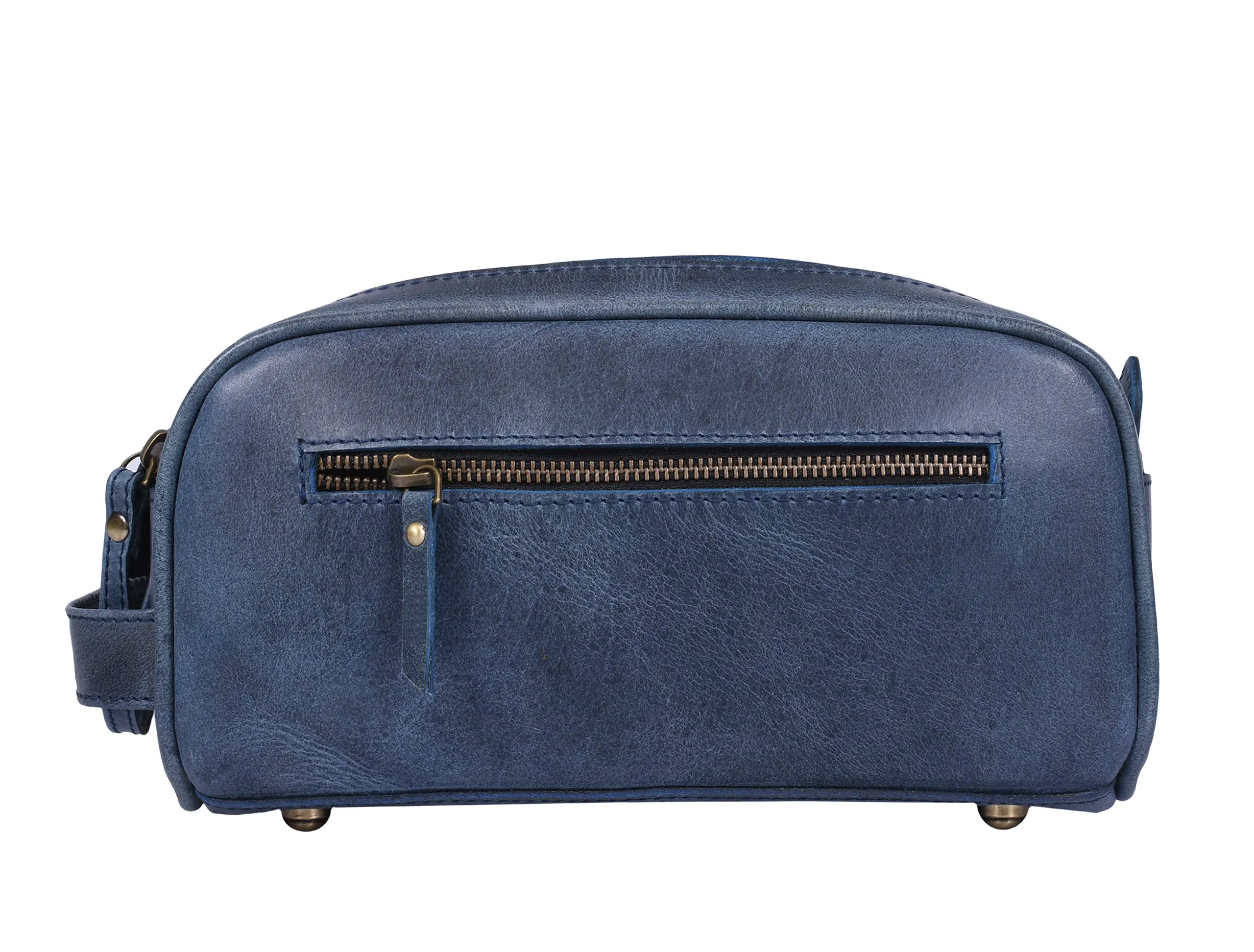 10" Premium Leather Toiletry Travel Pouch With Waterproof Lining | King-Size Handcrafted Vintage Dopp Kit By Aaron Leather Goods (Chestnut)