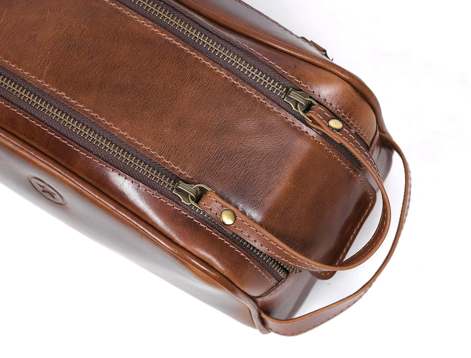 10" Premium Leather Toiletry Travel Pouch With Waterproof Lining | King-Size Handcrafted Vintage Dopp kit By Aaron Leather Goods (Espresso)