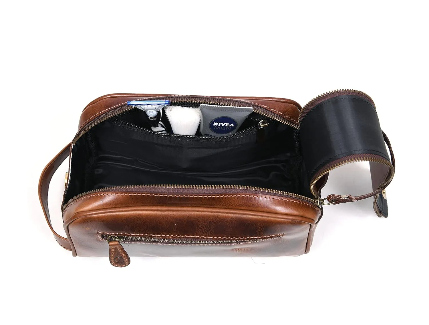 10" Premium Leather Toiletry Travel Pouch With Waterproof Lining | King-Size Handcrafted Vintage Dopp kit By Aaron Leather Goods (Espresso)