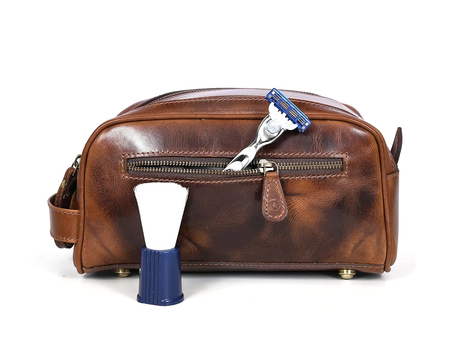 10" Premium Leather Toiletry Travel Pouch With Waterproof Lining | King-Size Handcrafted Vintage Dopp kit By Aaron Leather Goods (Espresso)