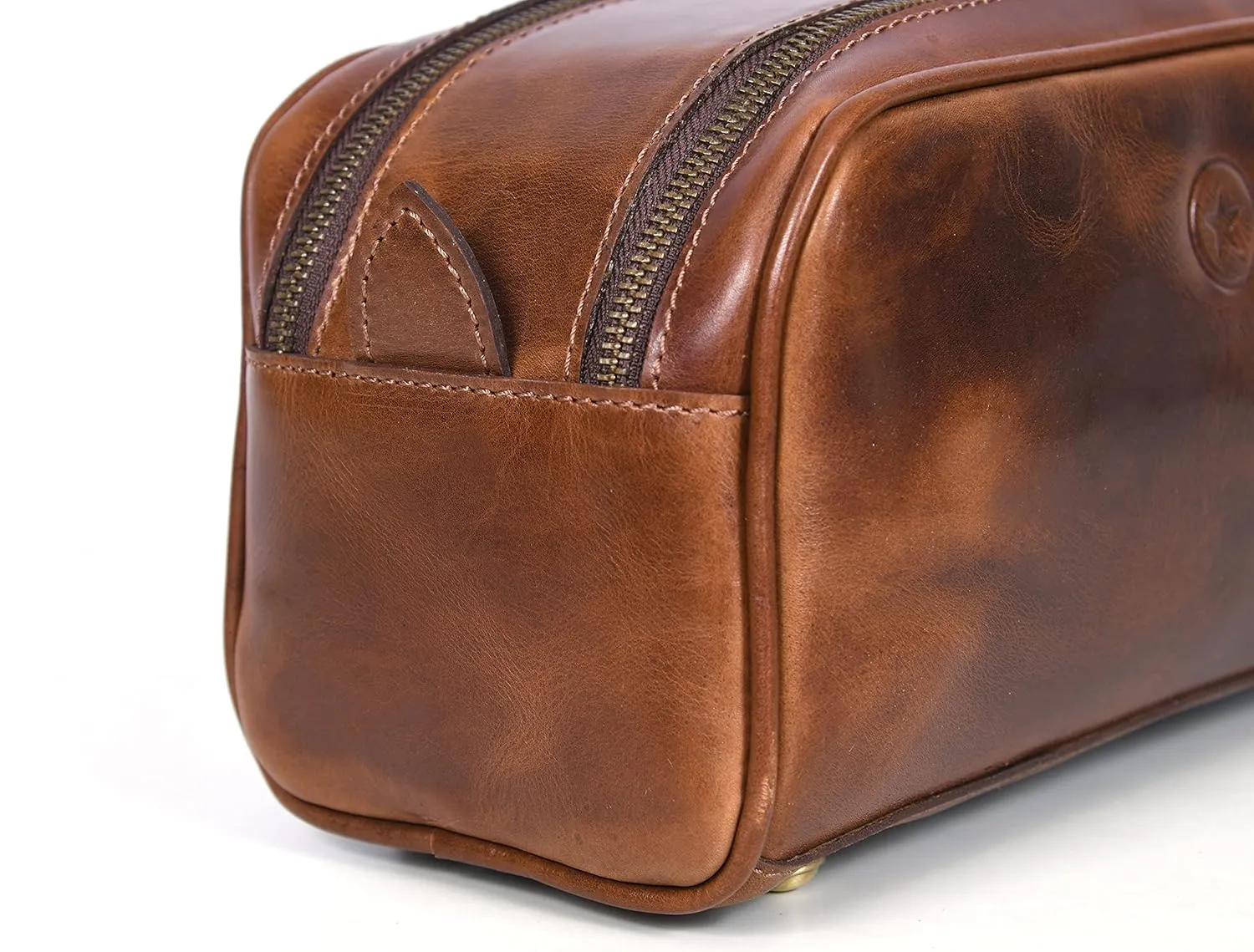 10" Premium Leather Toiletry Travel Pouch With Waterproof Lining | King-Size Handcrafted Vintage Dopp kit By Aaron Leather Goods (Espresso)