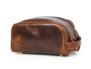 10" Premium Leather Toiletry Travel Pouch With Waterproof Lining | King-Size Handcrafted Vintage Dopp kit By Aaron Leather Goods (Espresso)