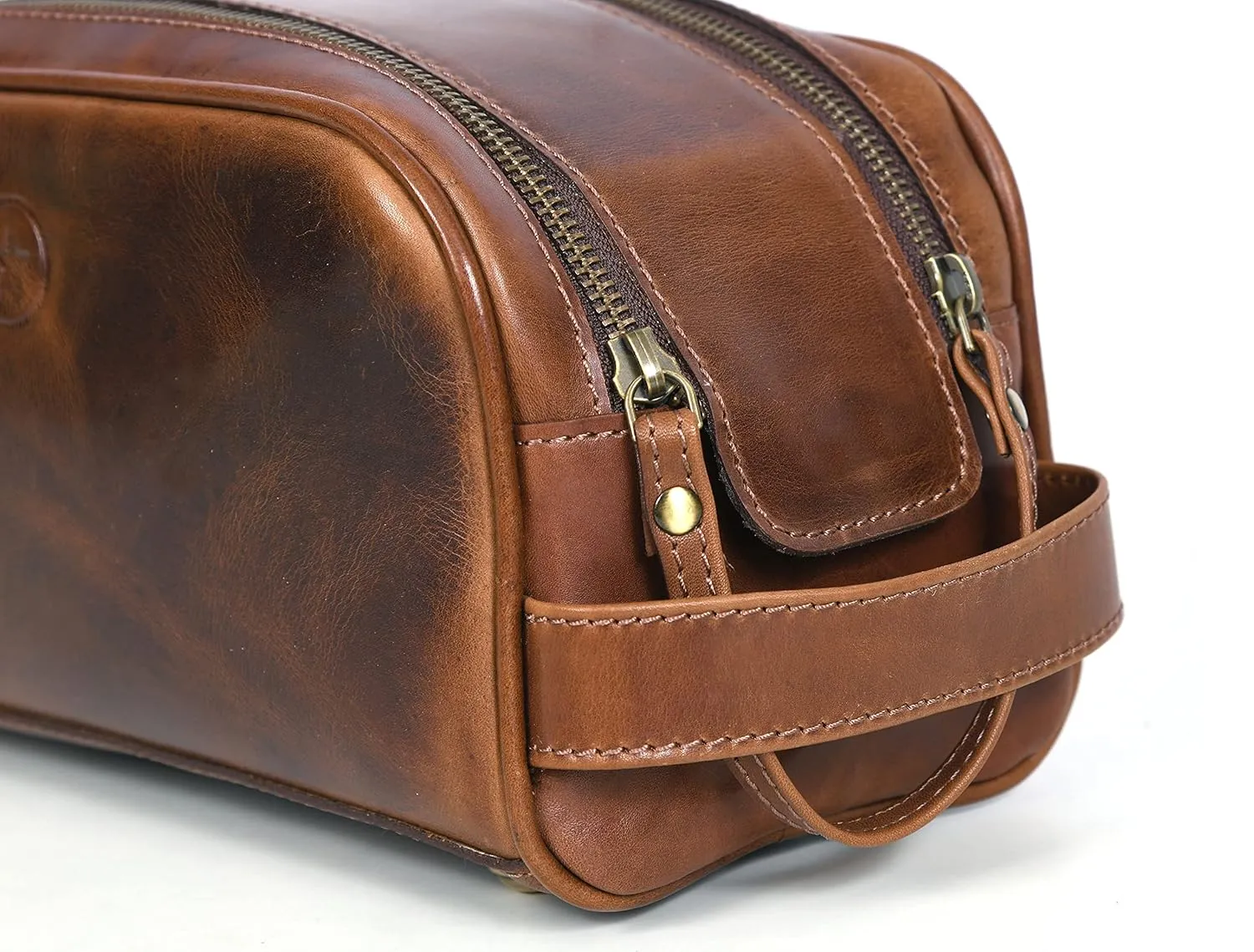 10" Premium Leather Toiletry Travel Pouch With Waterproof Lining | King-Size Handcrafted Vintage Dopp kit By Aaron Leather Goods (Espresso)