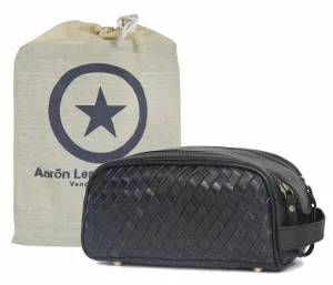 10" Premium Leather Toiletry Travel Pouch With Waterproof Lining | King-Size Handcrafted Vintage Dopp - Kit, Gift for Father's Day By Aaron Leather Goods (Black)