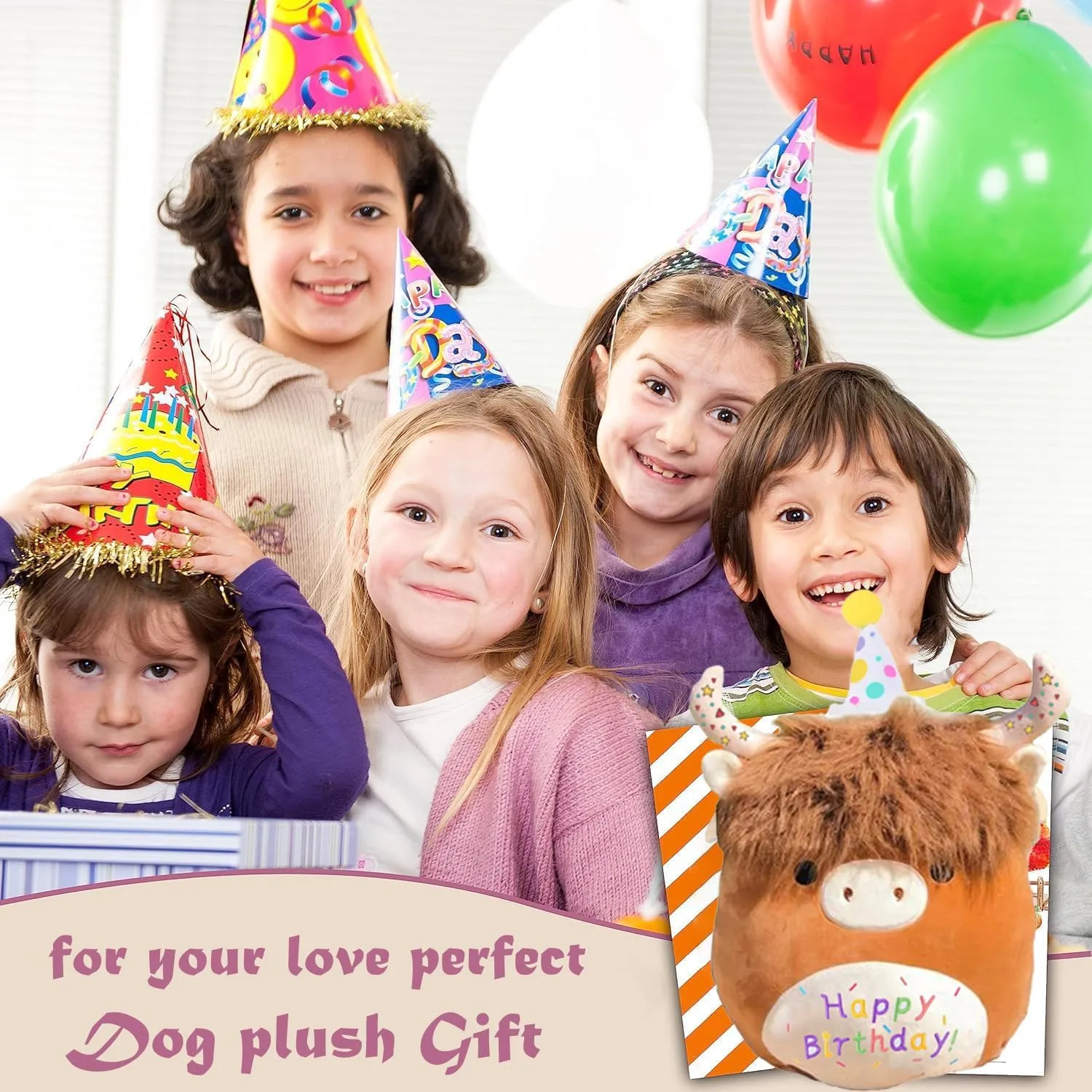 12'' Happy Birthday Highland Cow Plush Toy, Soft Birthday Scottish Highland Cow Stuffed Animal Cute Cow Plushies Pillow