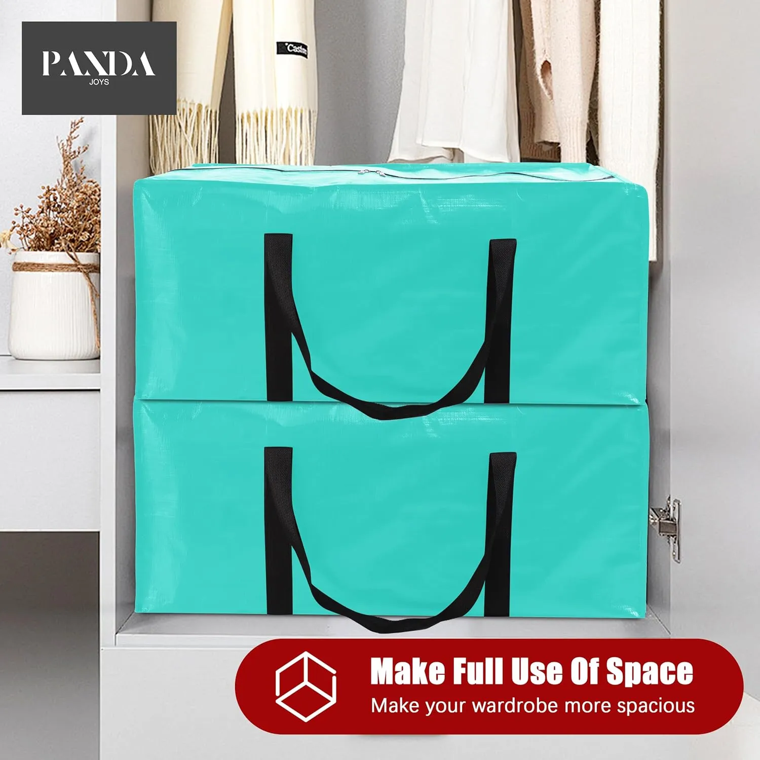 12 Pack Extra Large Moving Bags with Zippers & Carrying Handles, Heavy-Duty Storage Tote for Space Saving Moving Storage, Fold Flat, Alternative to Box and Bin,Aquamarine