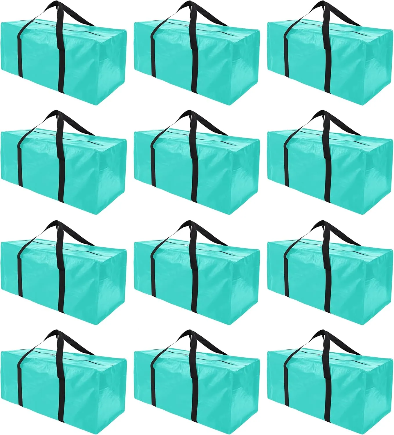 12 Pack Extra Large Moving Bags with Zippers & Carrying Handles, Heavy-Duty Storage Tote for Space Saving Moving Storage, Fold Flat, Alternative to Box and Bin,Aquamarine