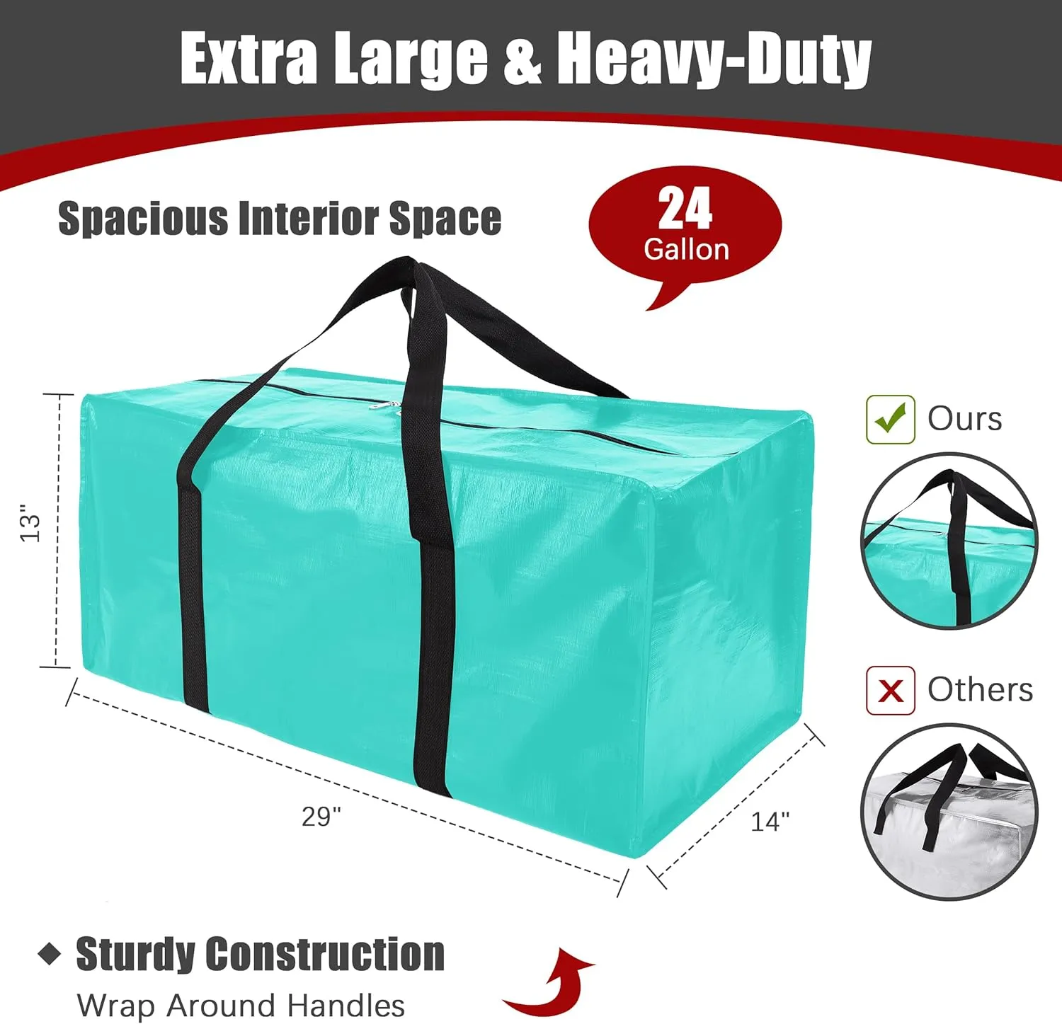 12 Pack Extra Large Moving Bags with Zippers & Carrying Handles, Heavy-Duty Storage Tote for Space Saving Moving Storage, Fold Flat, Alternative to Box and Bin,Aquamarine