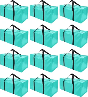 12 Pack Extra Large Moving Bags with Zippers & Carrying Handles, Heavy-Duty Storage Tote for Space Saving Moving Storage, Fold Flat, Alternative to Box and Bin,Aquamarine