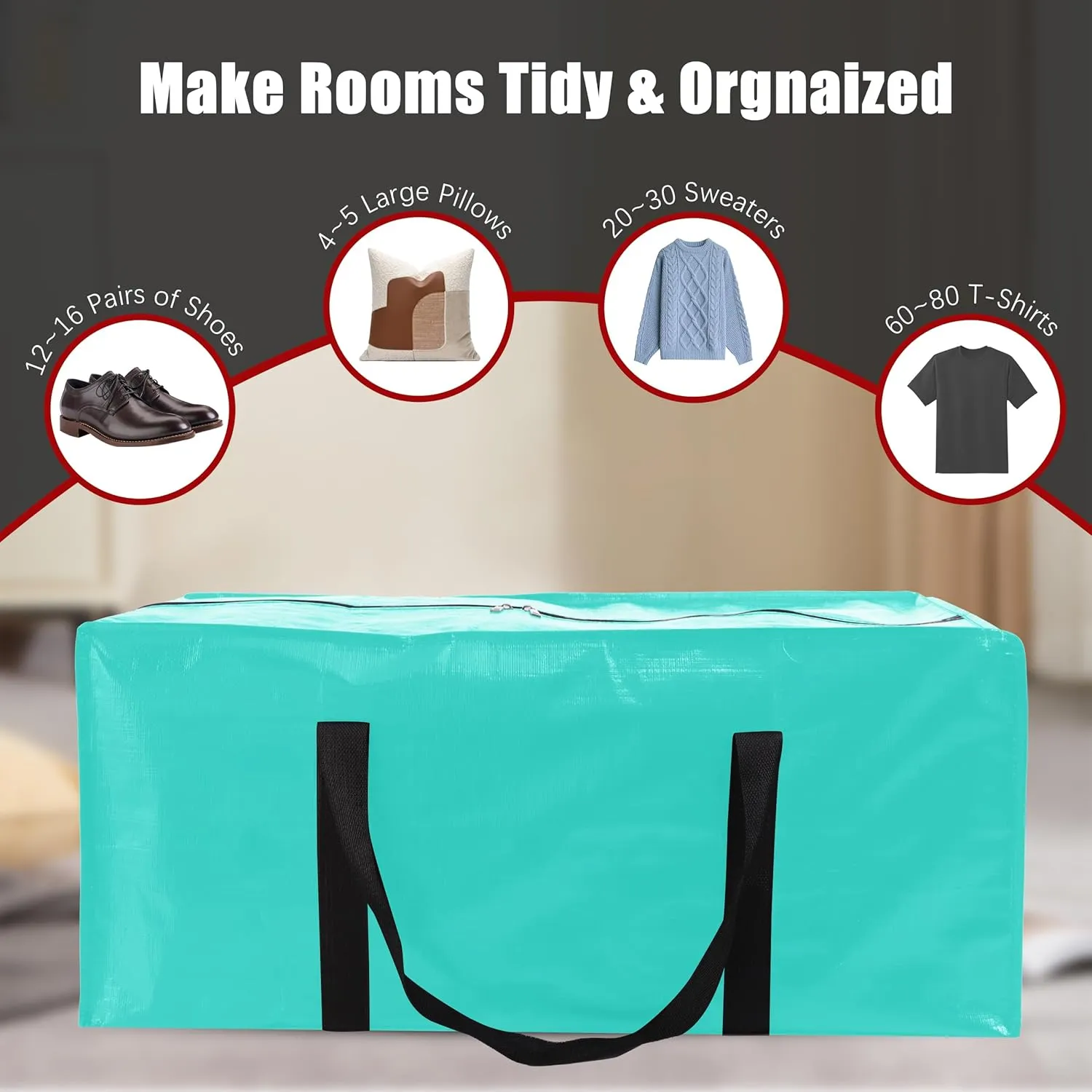 12 Pack Extra Large Moving Bags with Zippers & Carrying Handles, Heavy-Duty Storage Tote for Space Saving Moving Storage, Fold Flat, Alternative to Box and Bin,Aquamarine