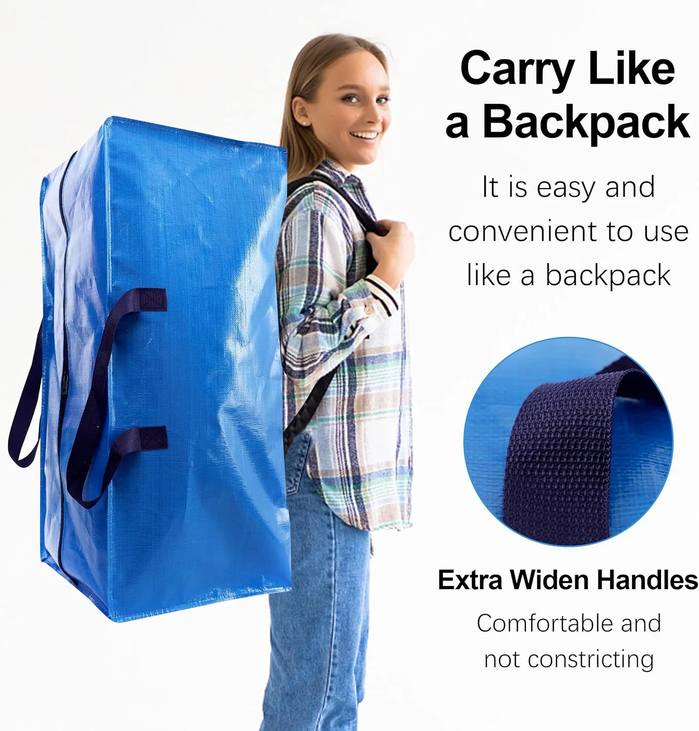 12 Pack Heavy Duty Extra Large Moving Bags W/Backpack Straps - Strong Handles & Zippers, Storage Totes For Space Saving, Fold Flat, Alternative to Moving Box and Storage Bin, Multicolor