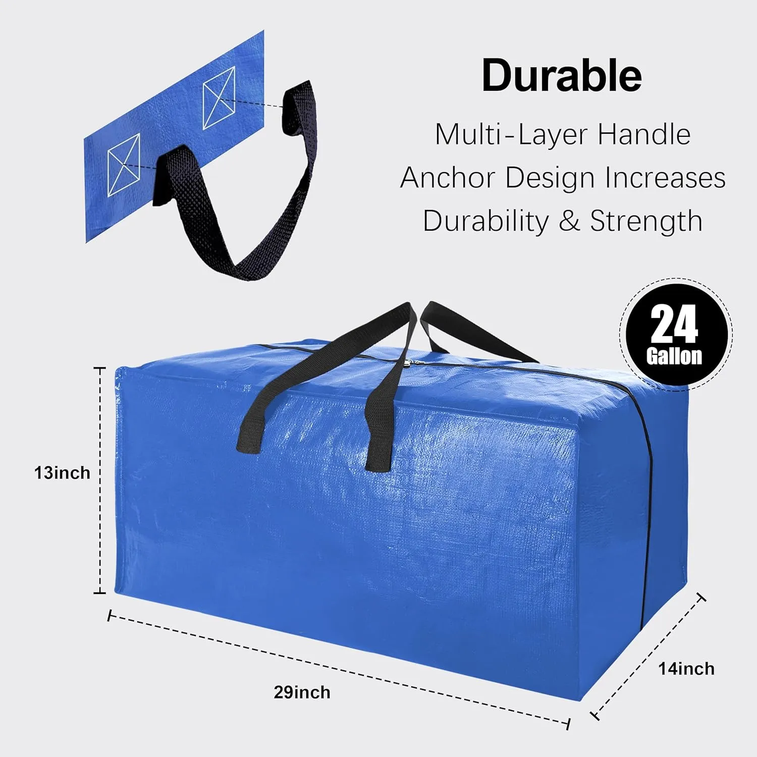 12 Pack Heavy Duty Extra Large Moving Bags W/Backpack Straps - Strong Handles & Zippers, Storage Totes For Space Saving, Fold Flat, Alternative to Moving Box and Storage Bin, Multicolor
