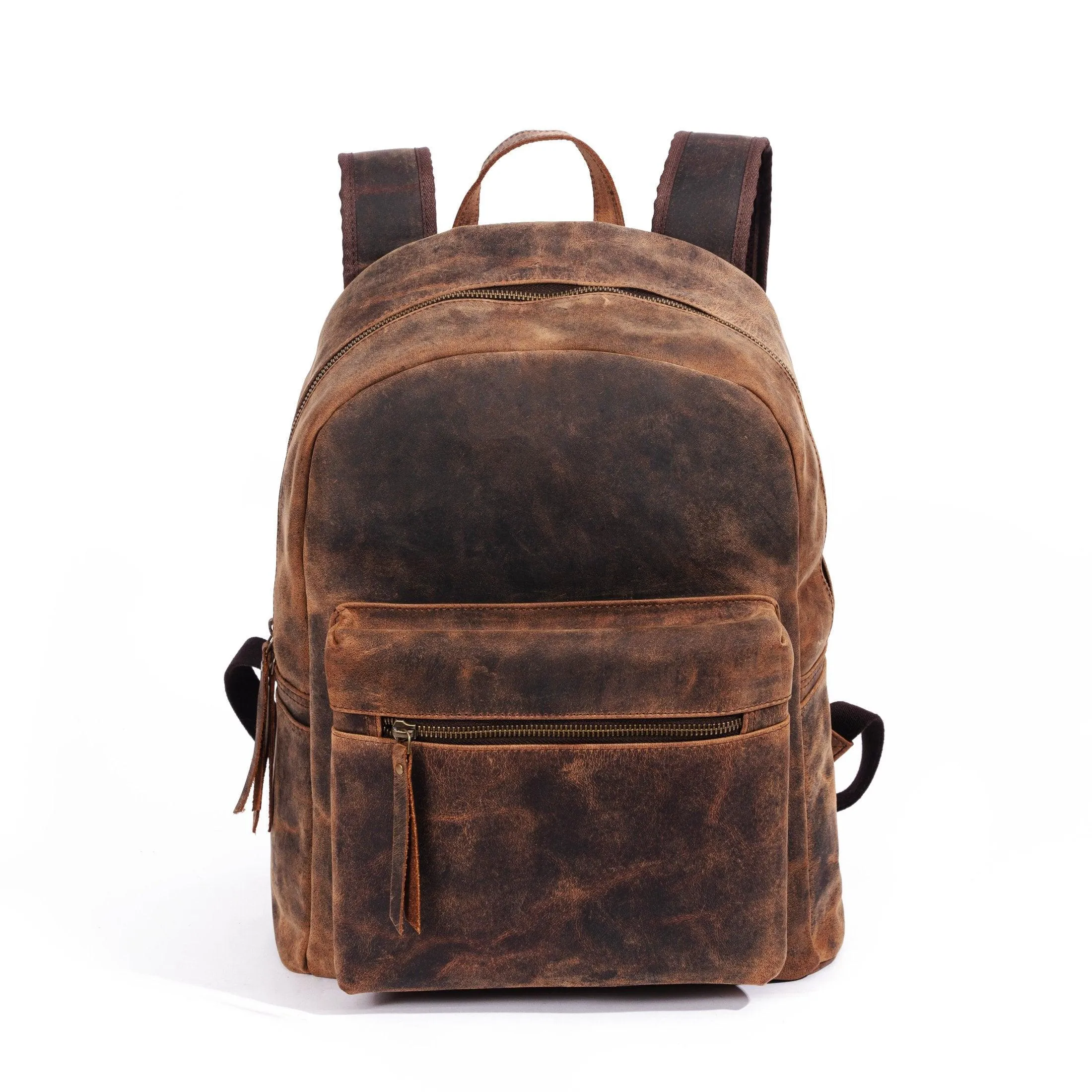 15-Inch Genuine Leather Backpack – Versatile Rucksack & Laptop Bag for Women and Men, Ideal for Travel, School, College, Hiking, and Camping