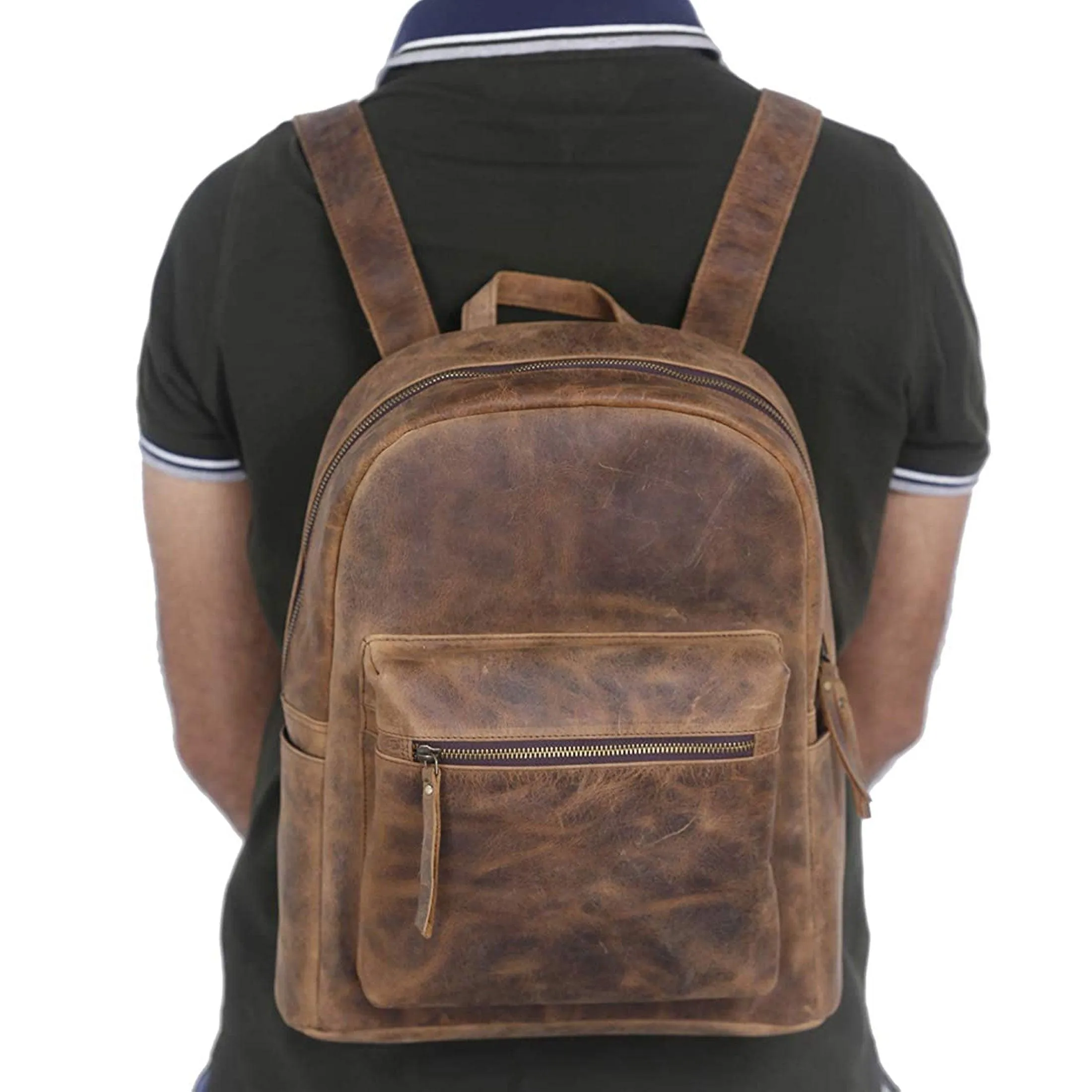 15-Inch Genuine Leather Backpack – Versatile Rucksack & Laptop Bag for Women and Men, Ideal for Travel, School, College, Hiking, and Camping