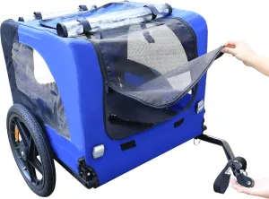 16-Inch Foldable Pet Bike Trailer with Stable Structure and Waterproof Fabric, for Medium Dogs, Blue