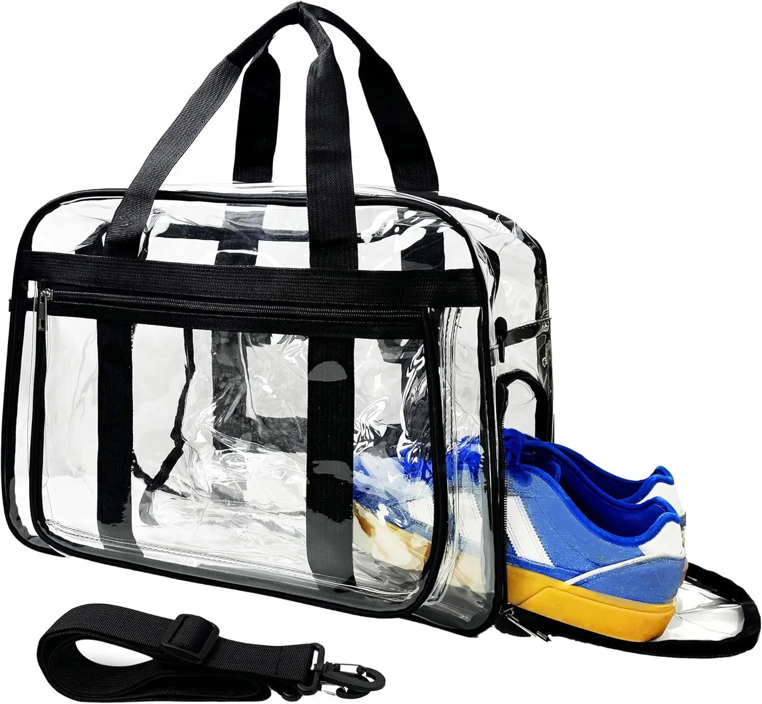 16” Large Clear Duffle Gym Bag, Clear Beach Bag for Travel with Shoe Compartment, Transparent See Through Tote Bag for Women Men