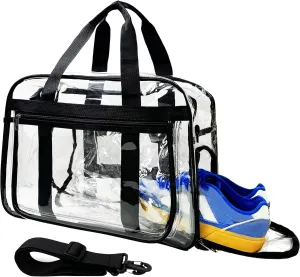 16” Large Clear Duffle Gym Bag, Clear Beach Bag for Travel with Shoe Compartment, Transparent See Through Tote Bag for Women Men