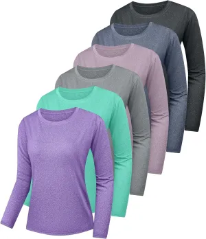 1/6 Pack Women's Quick Dry Fit Long Sleeve Shirts, UPF 50  Rash Guard Swim Fishing SPF UV Sun Protection Shirts