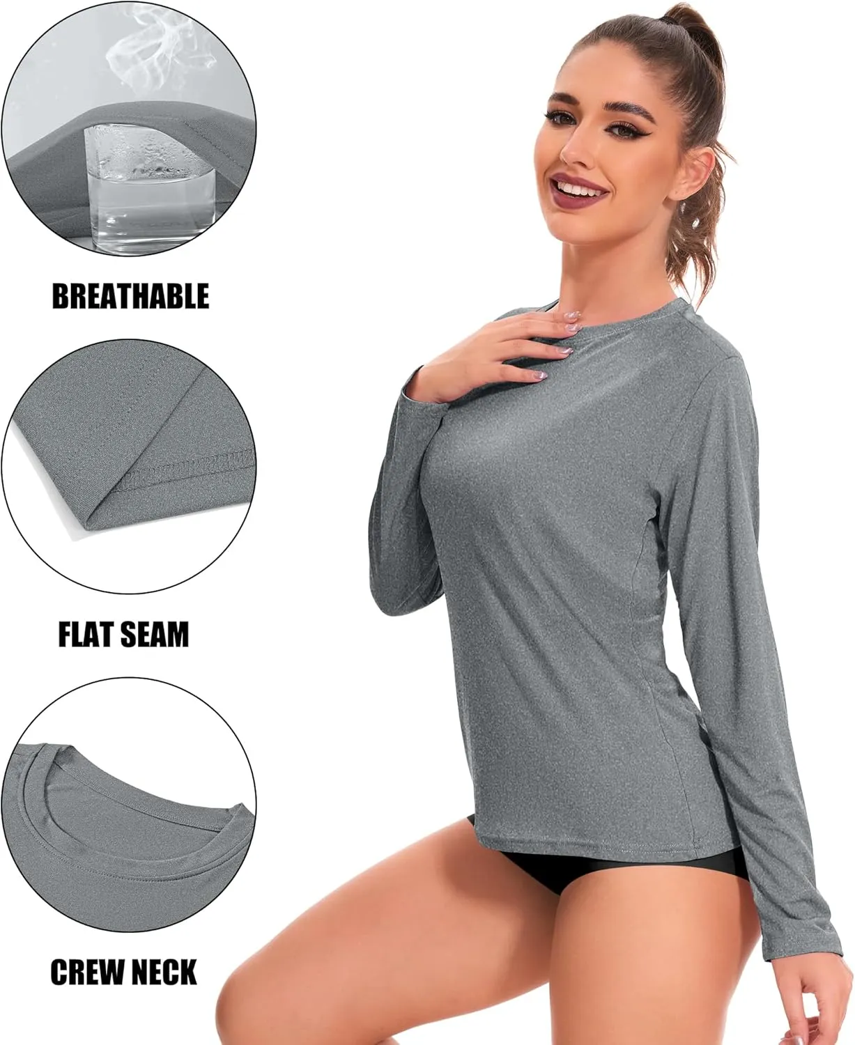 1/6 Pack Women's Quick Dry Fit Long Sleeve Shirts, UPF 50  Rash Guard Swim Fishing SPF UV Sun Protection Shirts