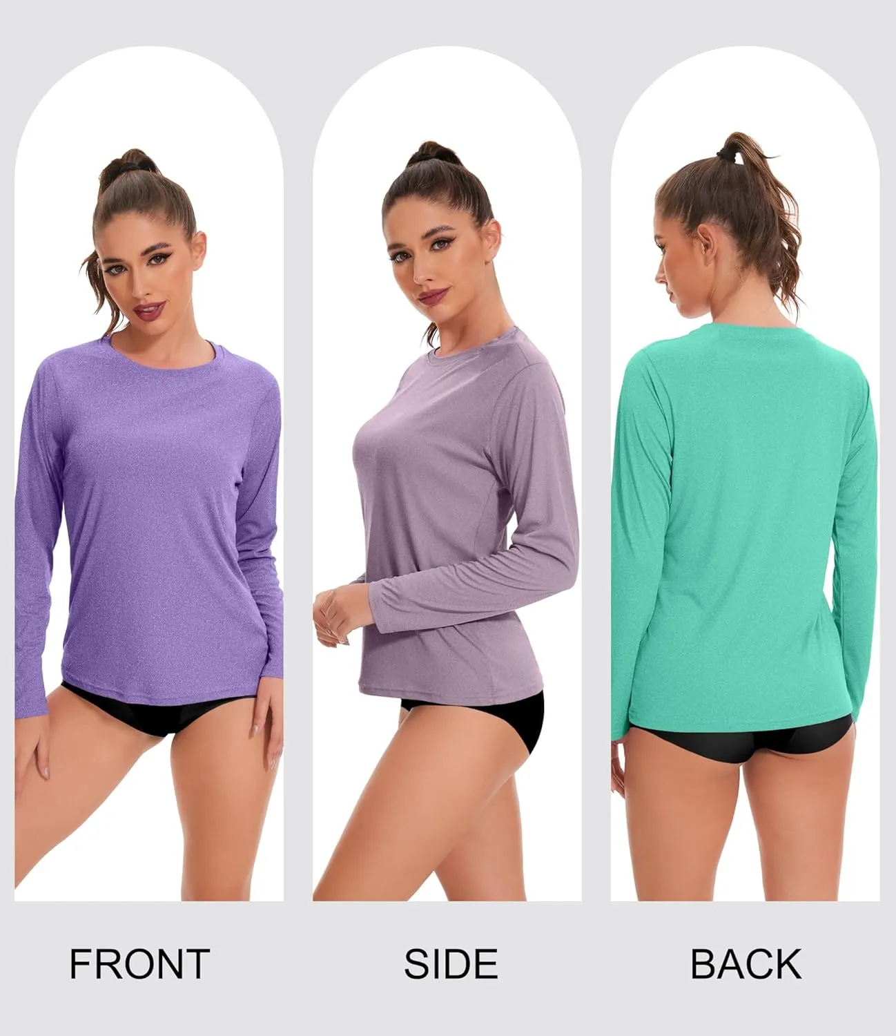1/6 Pack Women's Quick Dry Fit Long Sleeve Shirts, UPF 50  Rash Guard Swim Fishing SPF UV Sun Protection Shirts