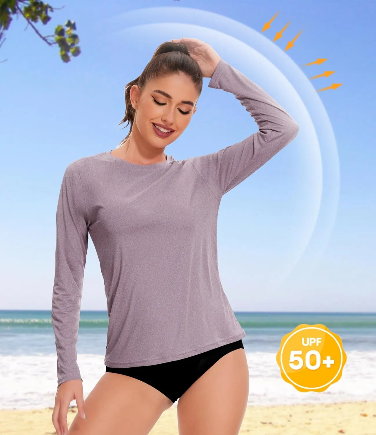 1/6 Pack Women's Quick Dry Fit Long Sleeve Shirts, UPF 50  Rash Guard Swim Fishing SPF UV Sun Protection Shirts