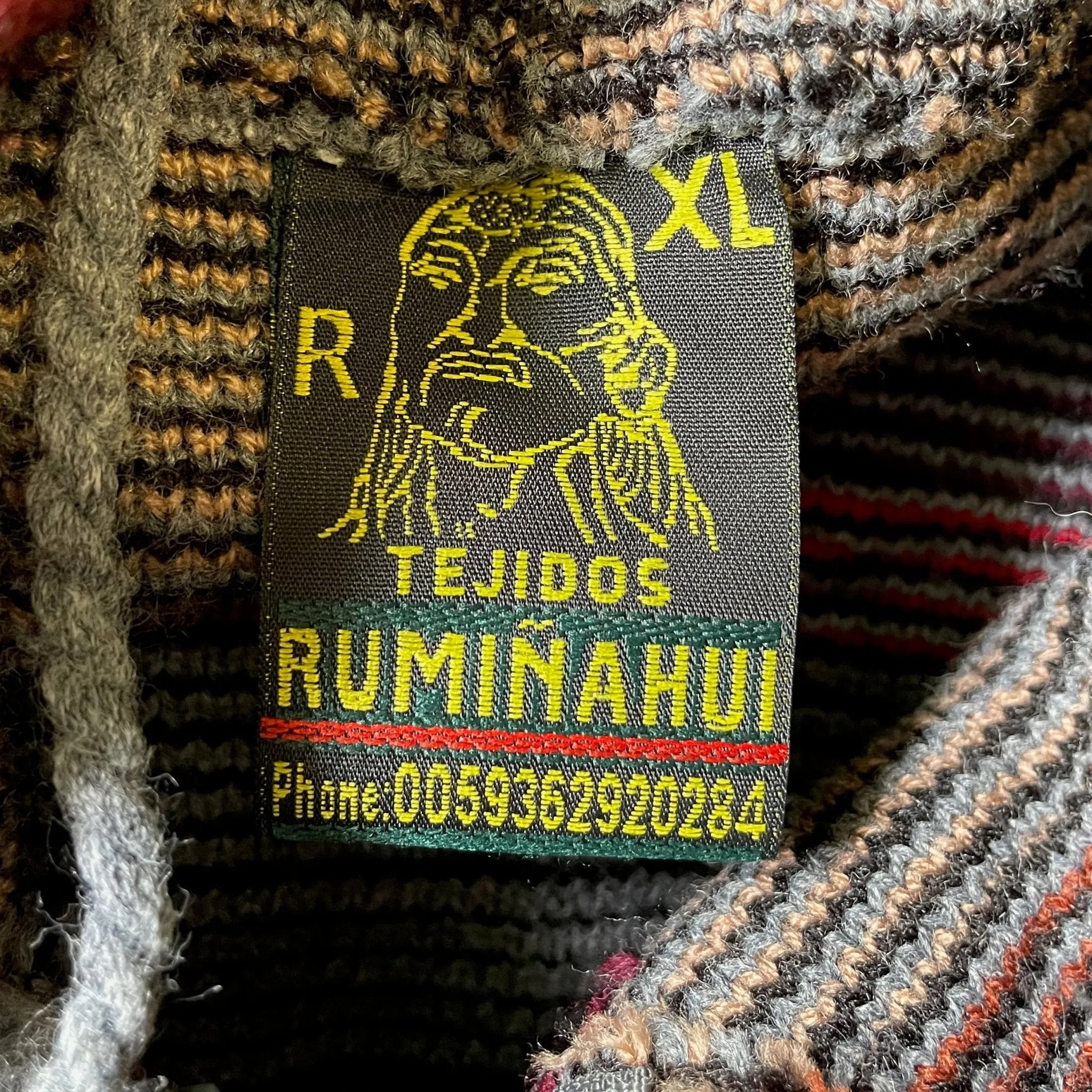 1980's Vintage Aztec Knit Cardigan Zip Hoodie Grey Red Black Ecuador Sz XL - OOAK
