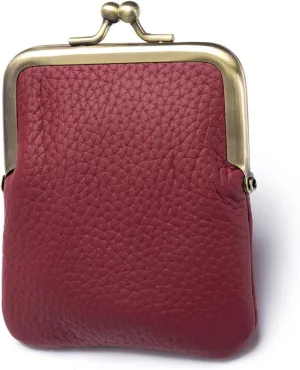 1Pcs Vintage Coin Purse Kissing Lock Wallet Coin Organizer Buckle Kissing Lock Coin Purse Leather Coin Clip for Men & Women (Burgundy)