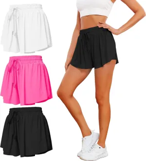2 in 1 Flowy Athletic Shorts for Women - Gym Double Layer Butterfly Shorts Pack