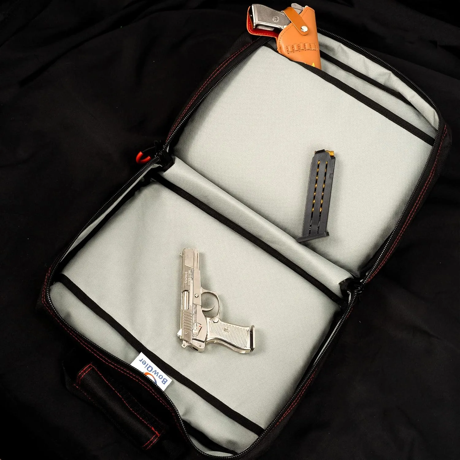 2 Pistol Range Bag, Double Layer Explosion Proof Zipper Lockable Compartment Additional Magazine Storage Slot (9686BLK)