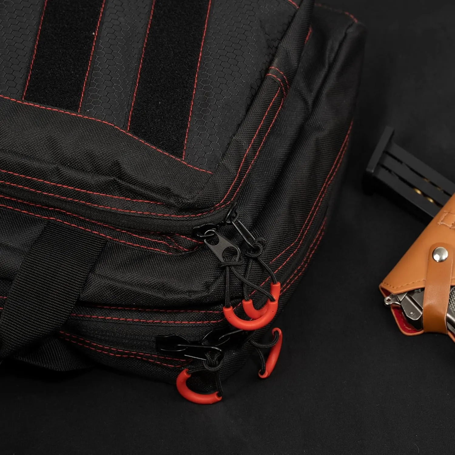 2 Pistol Range Bag, Double Layer Explosion Proof Zipper Lockable Compartment Additional Magazine Storage Slot (9686BLK)