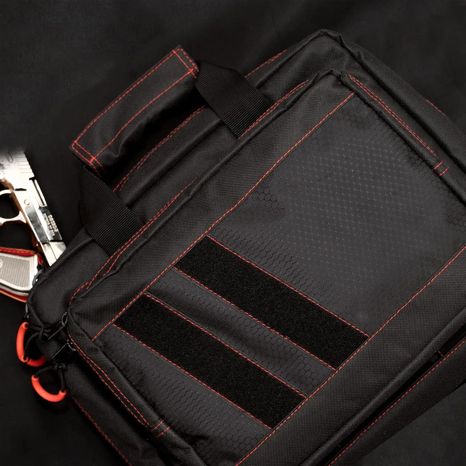 2 Pistol Range Bag, Double Layer Explosion Proof Zipper Lockable Compartment Additional Magazine Storage Slot (9686BLK)