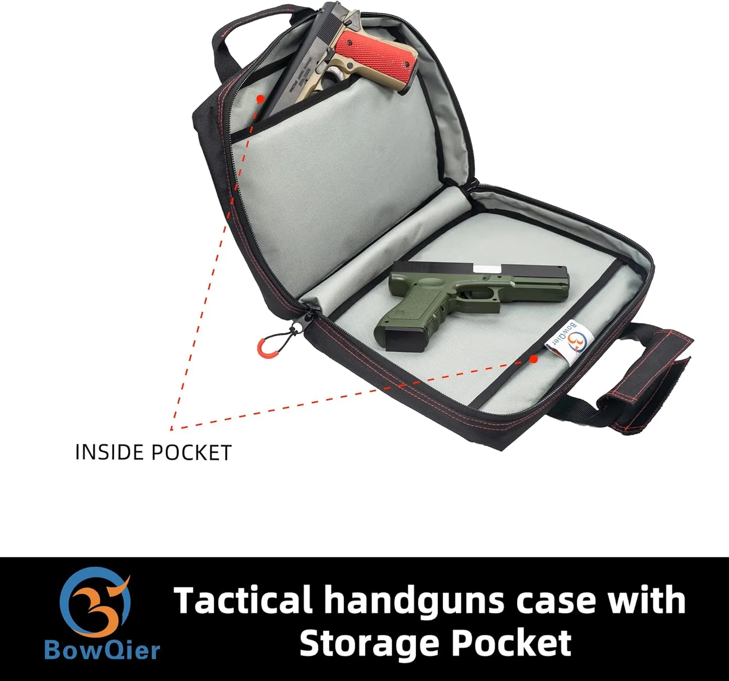 2 Pistol Range Bag, Double Layer Explosion Proof Zipper Lockable Compartment Additional Magazine Storage Slot (9686BLK)