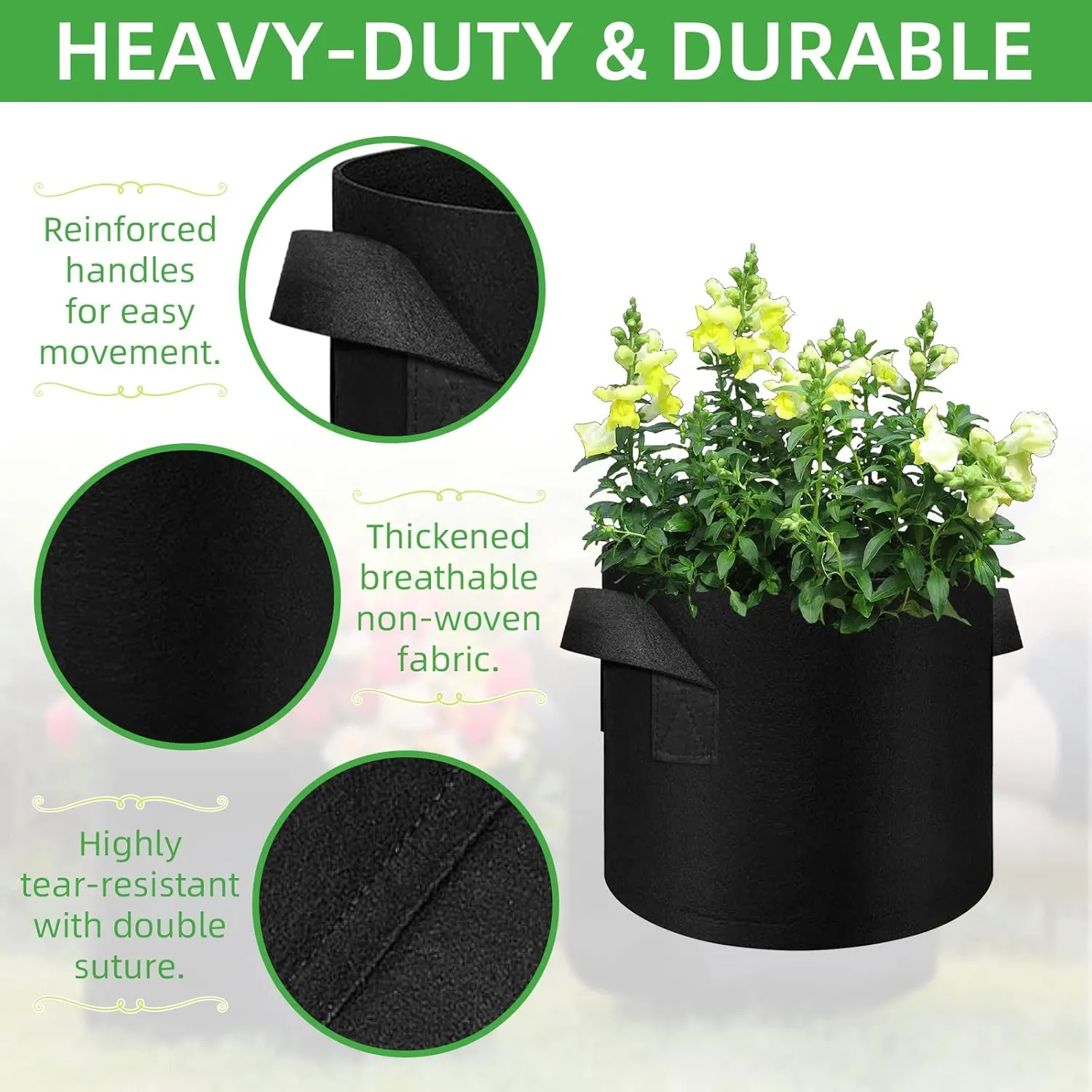 20 Pack 10 Gallon Plant Grow Bags, Breathable Felt Non-Woven Aeration Fabric Plant Grow Pots, Garden Planting Containers for Nursery Vegetable Flower Grow Bags with Handles (15.7x11.8inch)