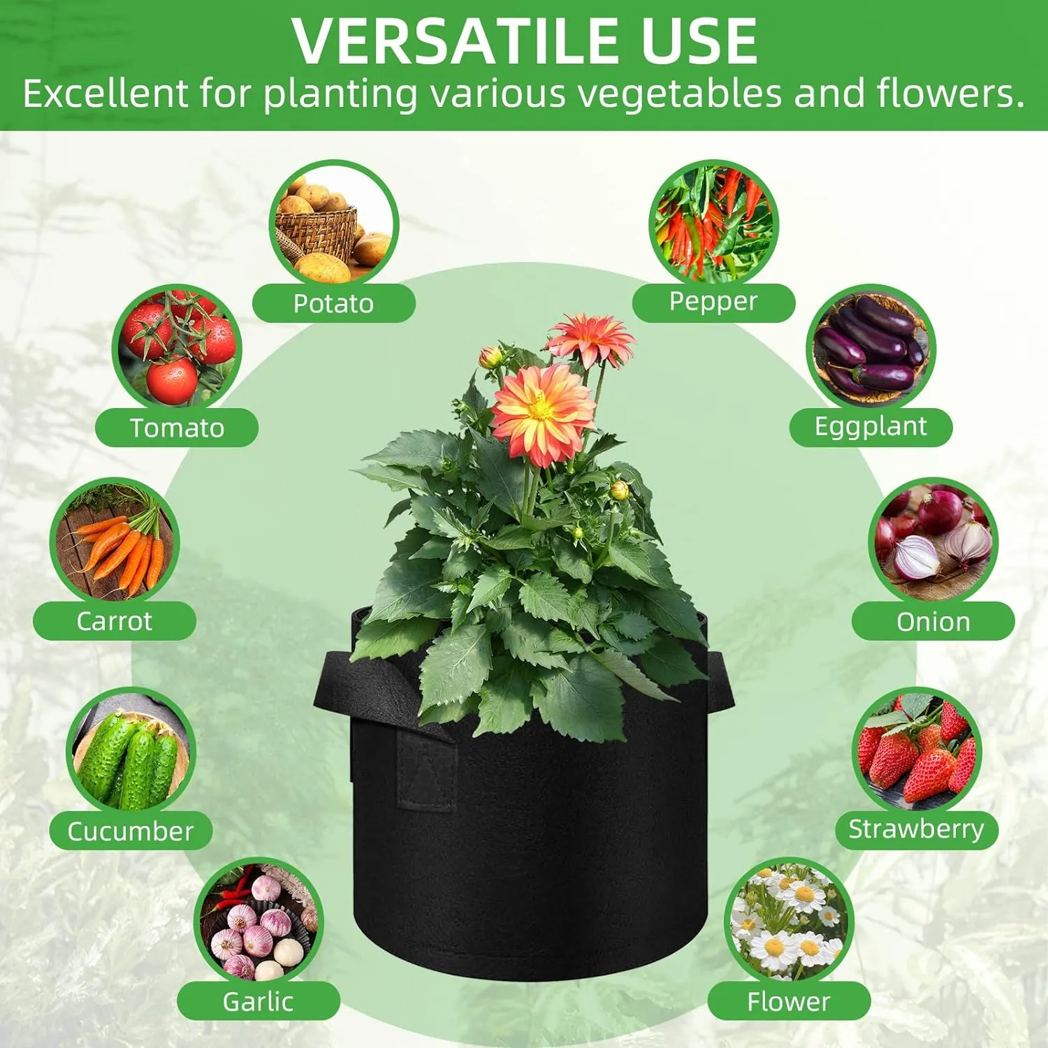 20 Pack 10 Gallon Plant Grow Bags, Breathable Felt Non-Woven Aeration Fabric Plant Grow Pots, Garden Planting Containers for Nursery Vegetable Flower Grow Bags with Handles (15.7x11.8inch)