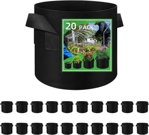 20 Pack 10 Gallon Plant Grow Bags, Breathable Felt Non-Woven Aeration Fabric Plant Grow Pots, Garden Planting Containers for Nursery Vegetable Flower Grow Bags with Handles (15.7x11.8inch)