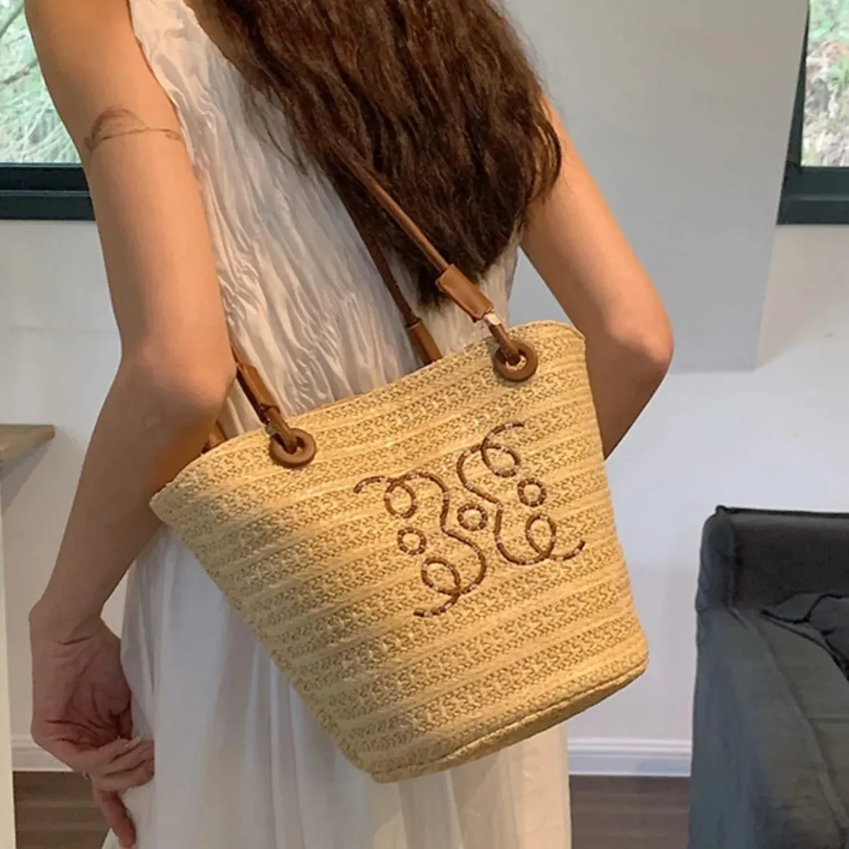 2024 Summer Woven Straw Shoulder Bag
