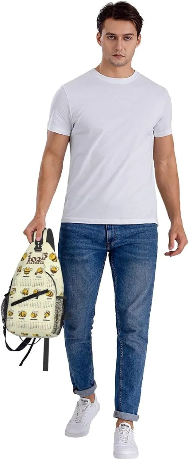 2025 Yearly Calendar Honeybee Crossbody Bag Cross Chest Bag Adjustable Sling Backpack Sports Gym Shoulder Bags Travel Cycling Daypack Diagonally Casual Rucksack
