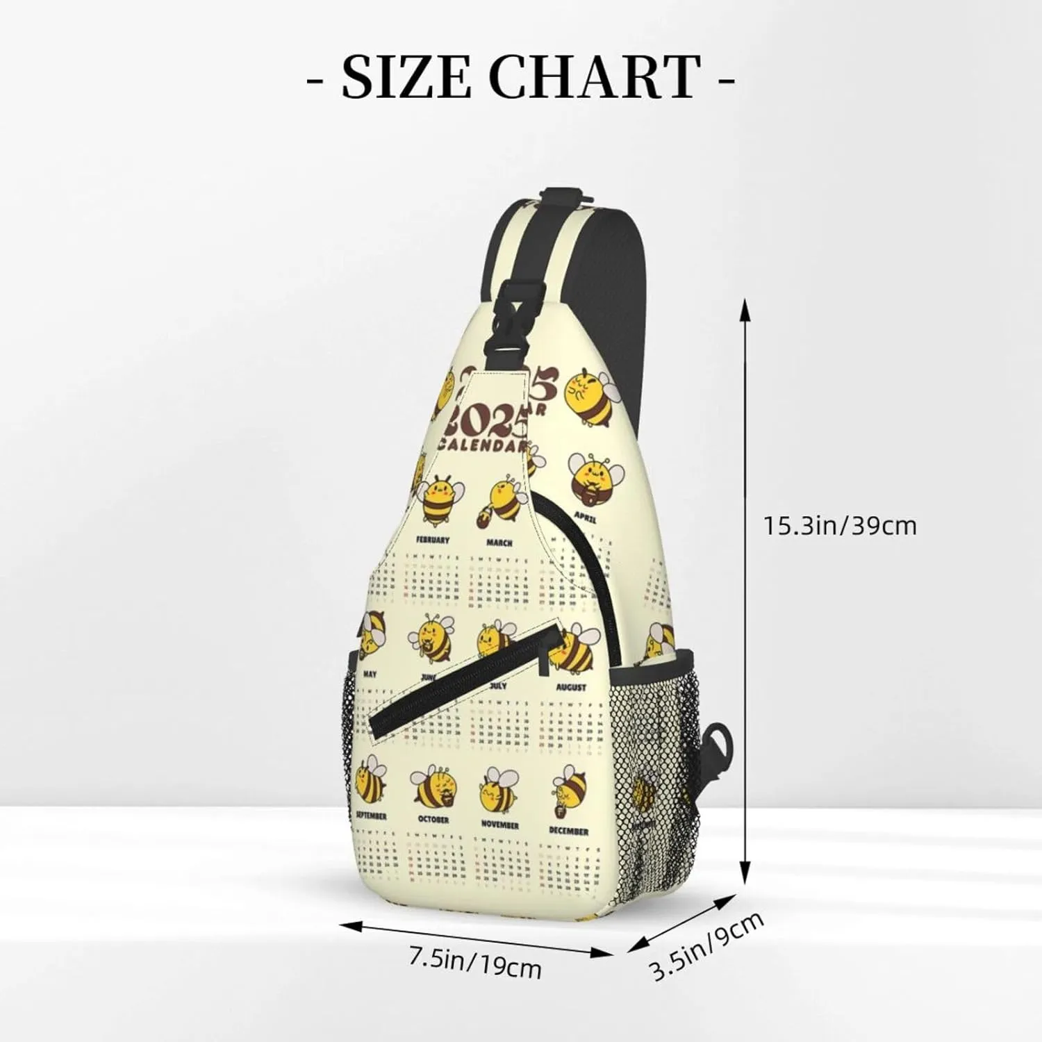 2025 Yearly Calendar Honeybee Crossbody Bag Cross Chest Bag Adjustable Sling Backpack Sports Gym Shoulder Bags Travel Cycling Daypack Diagonally Casual Rucksack