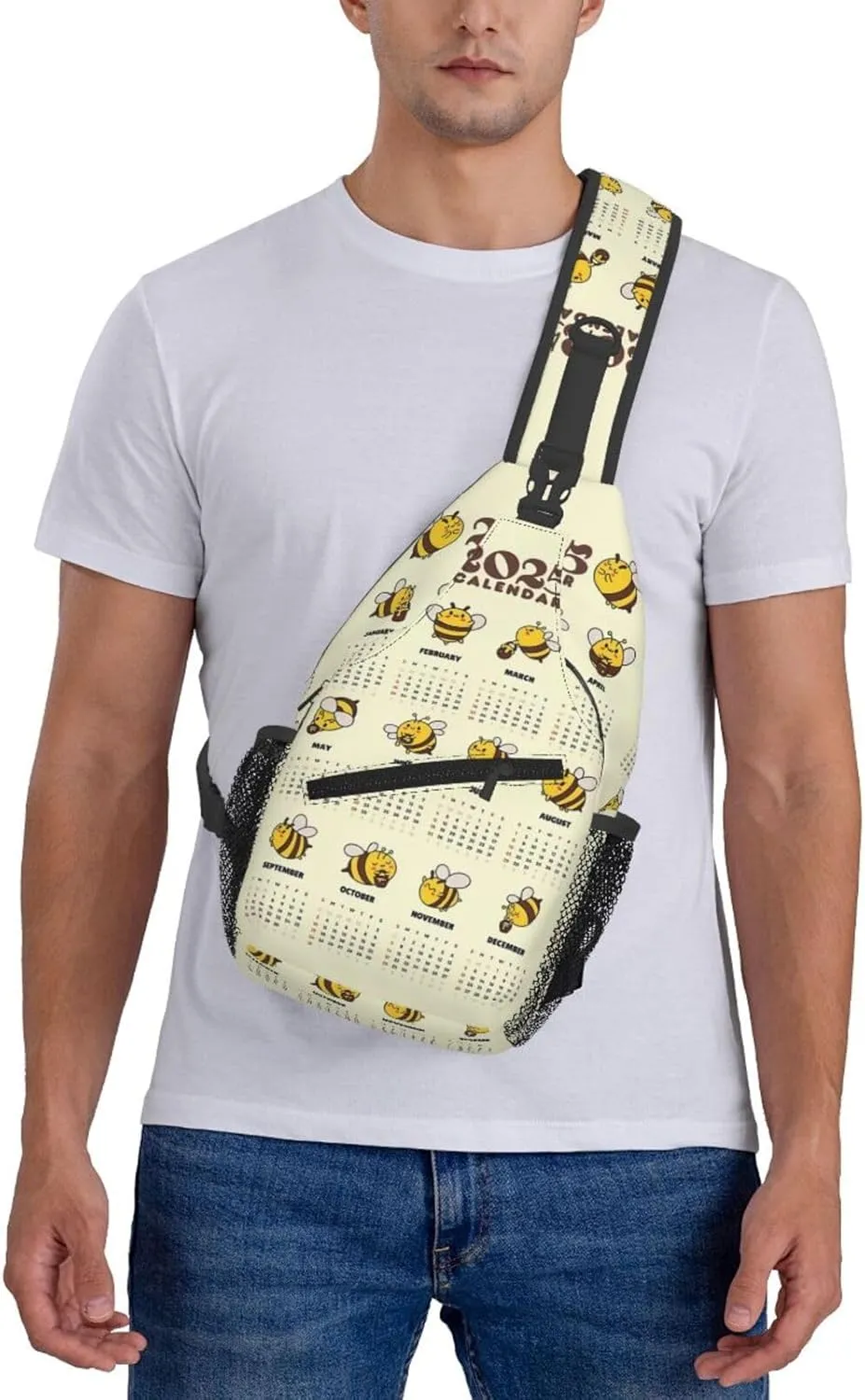 2025 Yearly Calendar Honeybee Crossbody Bag Cross Chest Bag Adjustable Sling Backpack Sports Gym Shoulder Bags Travel Cycling Daypack Diagonally Casual Rucksack
