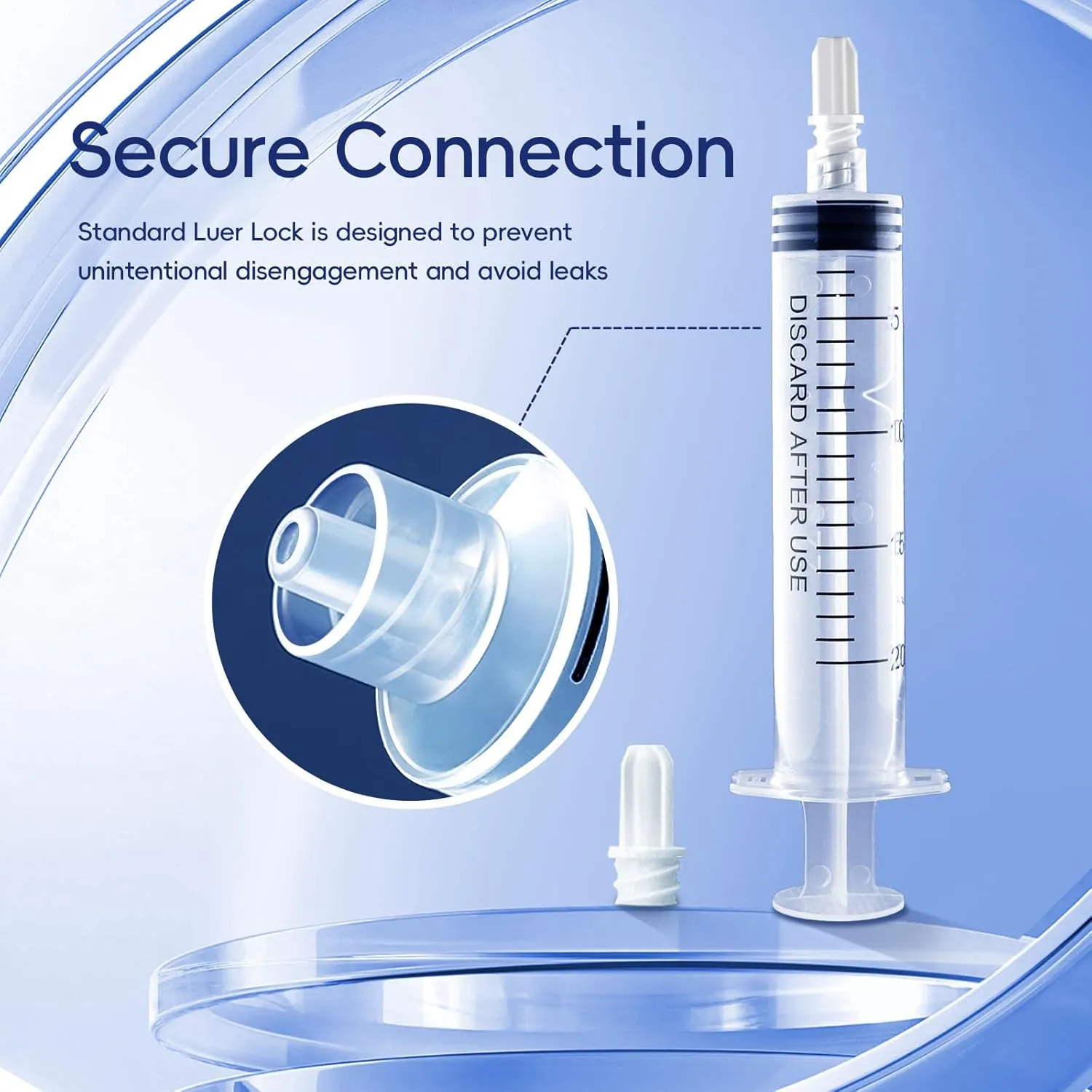 20mL Luer Lock Syringe (No Needle) - Sterile, Individually Wrapped - Pack of 50, Accurate Liquid Measurement, Leak-Proof Design