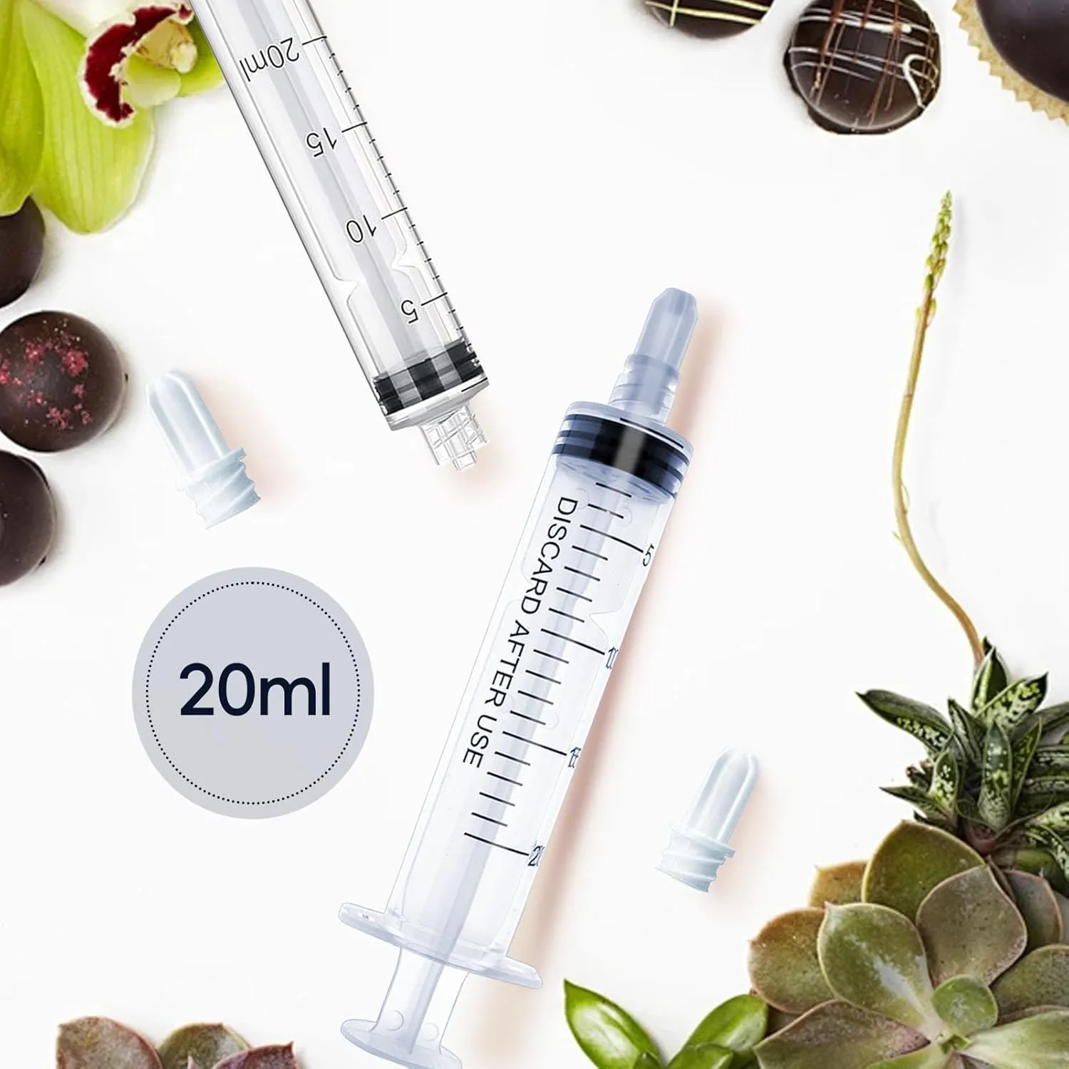 20mL Luer Lock Syringe (No Needle) - Sterile, Individually Wrapped - Pack of 50, Accurate Liquid Measurement, Leak-Proof Design