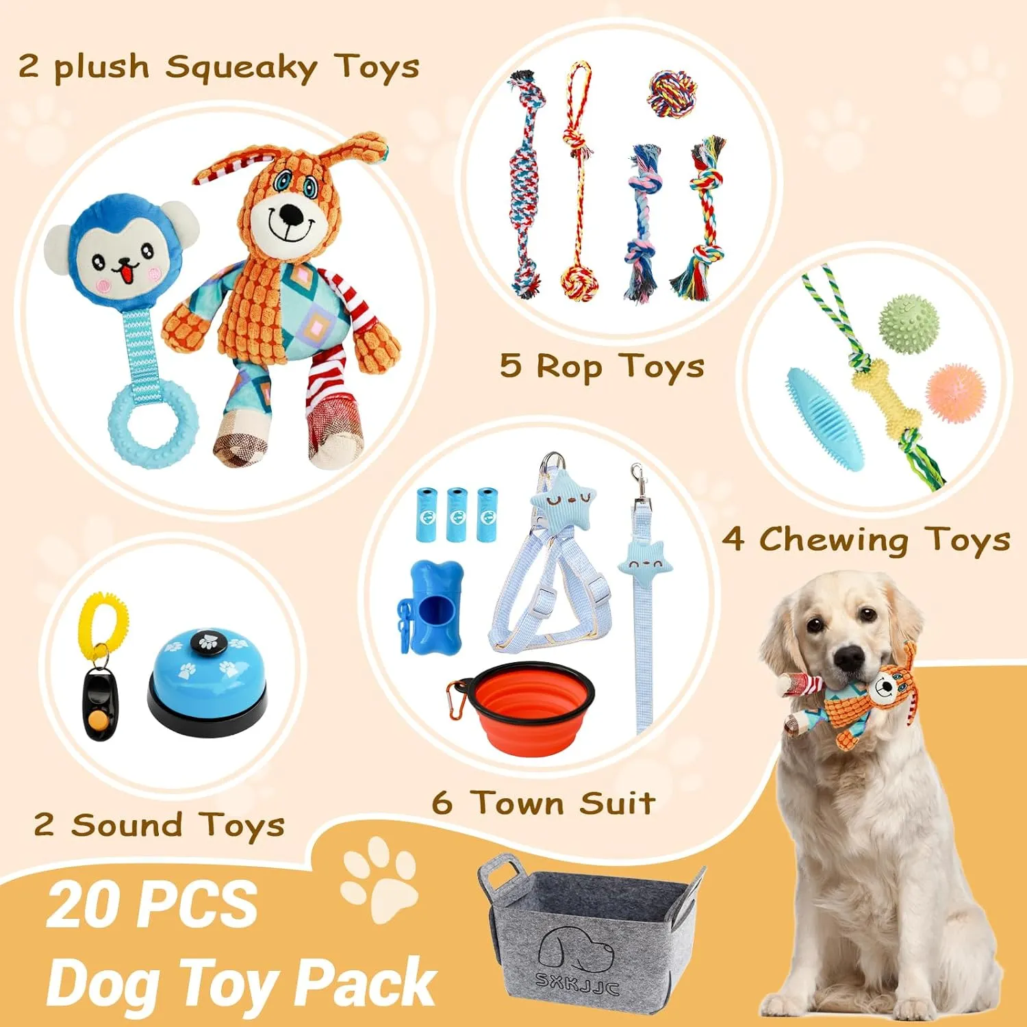 20PCS Puppy Teething and Squeaky Toys, Rope and Interactive Dog Toys to Keep Them Busy, Chew Toys for Puppies and Small Dogs, Pet Toy Basket Full of Fun
