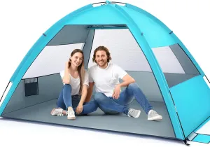 2198C Large Folding Beach Tent Portable Family Tents Sun Shelter Portable Beach for Camping, Hiking, Vacation, Light Blue, 102.36 x 66.92 x 59.05 Inch (Navy)