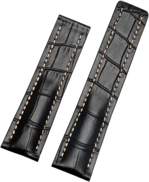 22mm 24mm Genuine Leather Strap Watch Band for Breitling Mens Watch Cow Leather Bracelet with Deployment Buckle