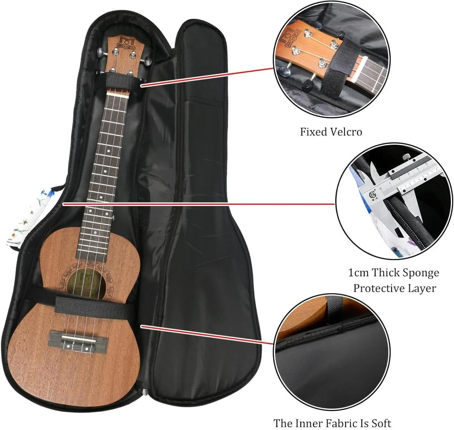 23 Inch Concert Ukulele Case Watercolor Wild Flowers Floral Background Ukulele Padded Bag with Storage and Shoulder Straps