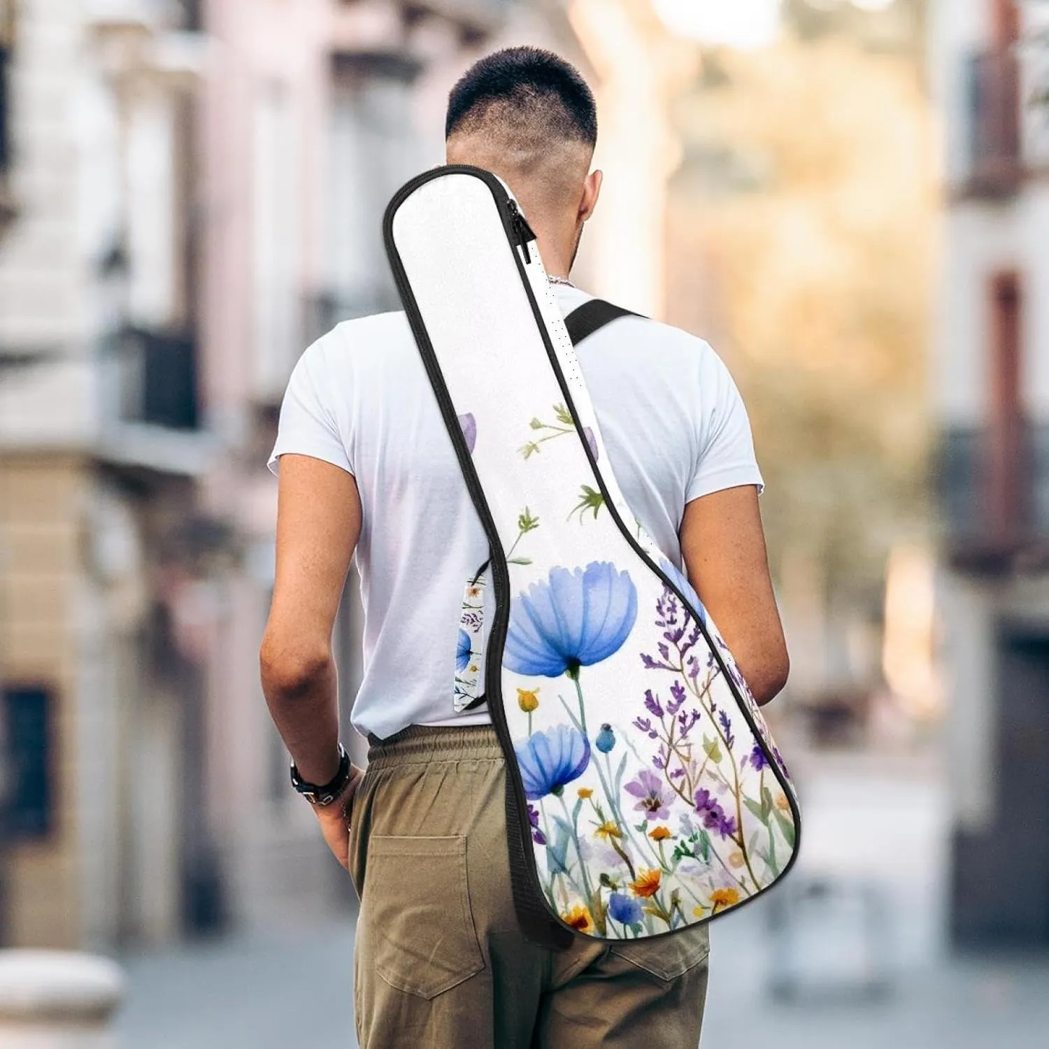 23 Inch Concert Ukulele Case Watercolor Wild Flowers Floral Background Ukulele Padded Bag with Storage and Shoulder Straps